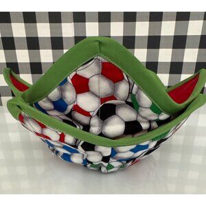 Handmade SOCCER BALLS Microwave Safe Bowl Cozy Reversible Quilted Cozie Medium